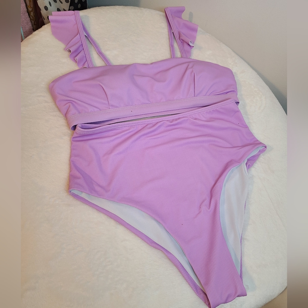 Unbranded Swim 2pc High Waisted Ruffle Bikini Set Size Sm Lilac - Picture 6 of 9